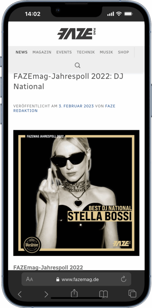 FAZEmag Jahrespoll 2022 – Stella Bossi erhält Auszeichnung beste DJ National