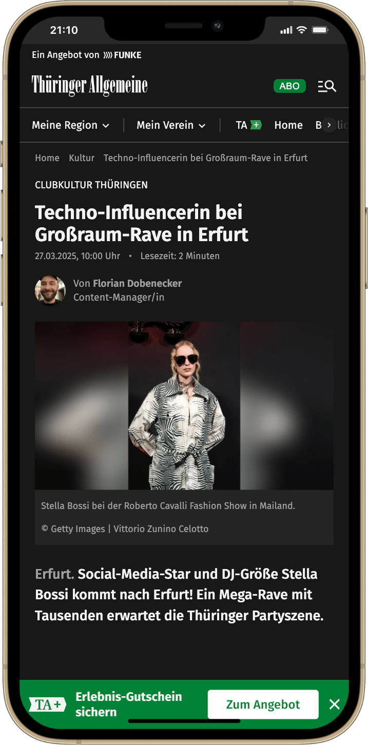 Techno DJ Stella Bossi at Rave in Erfurt — Thüringer Allgemeine